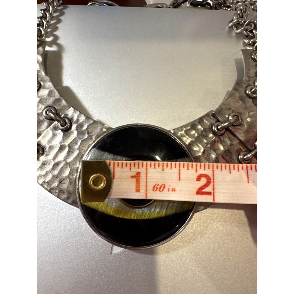 St. John Necklace Hammered Silver-Tone Chain Statement Collar Modernist Bib - Picture 10 of 10